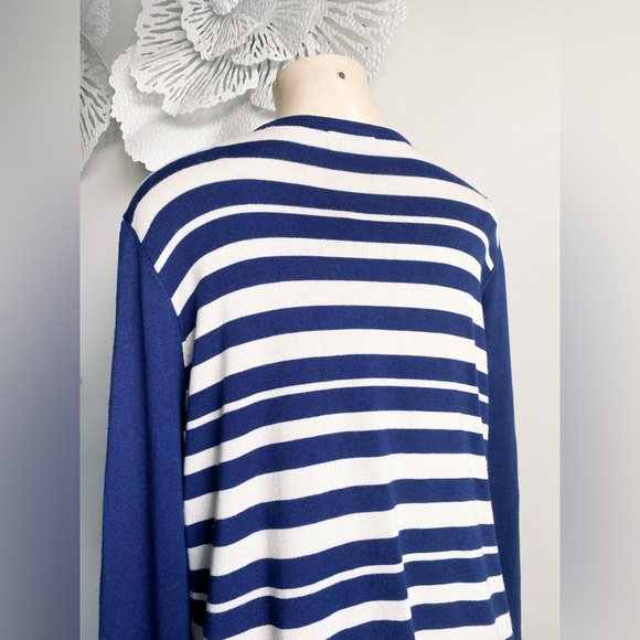 Joseph A. Open Drape Striped Blue White Cardigan Soft Stretch Comfort Sweater XL - Picture 8 of 9